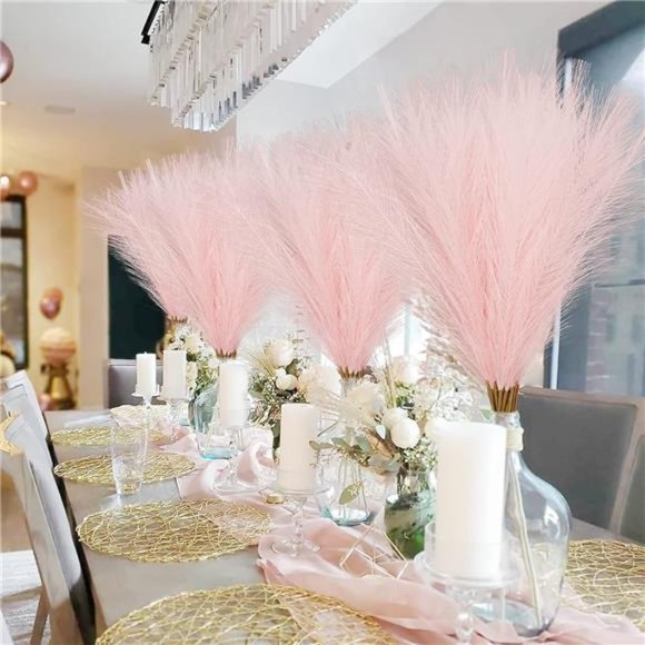 50pcs Pink Faux Pampas Grass Decor 26" Artificial Pompous Grass Floral Fake - Picture 3 of 6